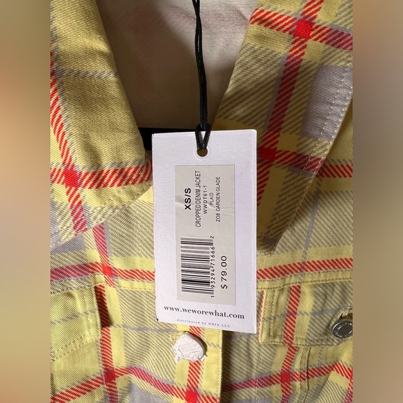 WeWoreWhat Cropped Plaid Denim Jacket Yellow/Red | Size XS/S | NWT - Picture 5 of 5